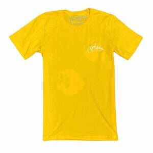NEW PINK + DOLPHIN men's cherry script tee in gold